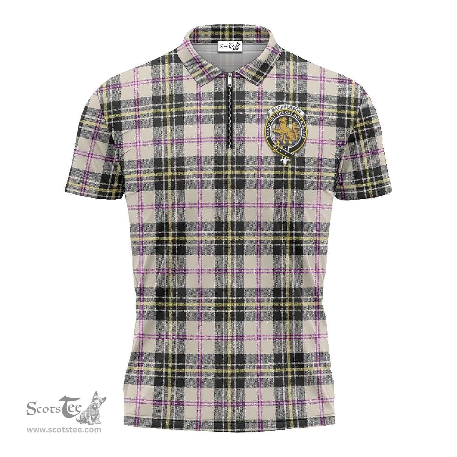 ScotsTee Shop Scottish MacPherson Dress Ancient Clan Crest Tartan Zipper Polo Shirt