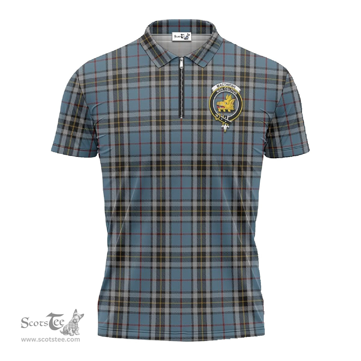 ScotsTee Shop Scottish MacTavish Dress Clan Crest Tartan Zipper Polo Shirt