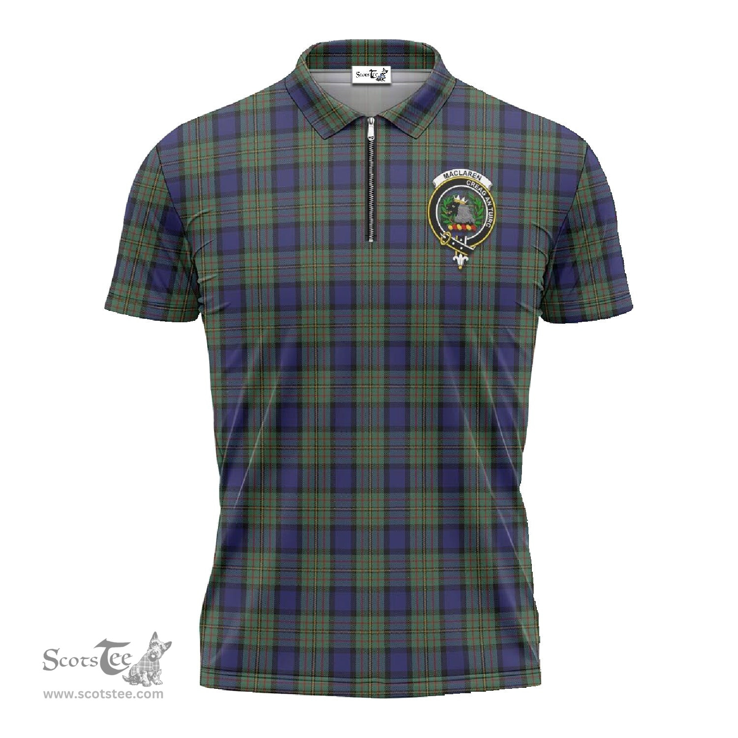 ScotsTee Shop Scottish MacLaren Clan Crest Tartan Zipper Polo Shirt
