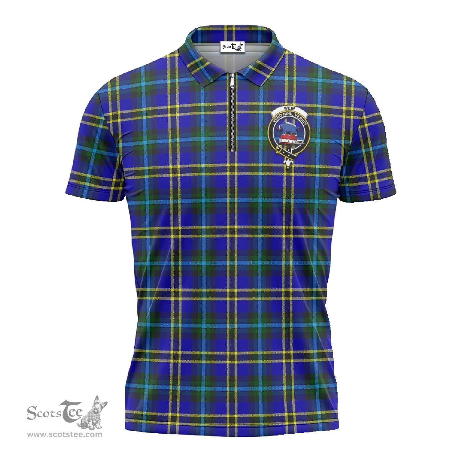 ScotsTee Shop Scottish Weir Modern Clan Crest Tartan Zipper Polo Shirt