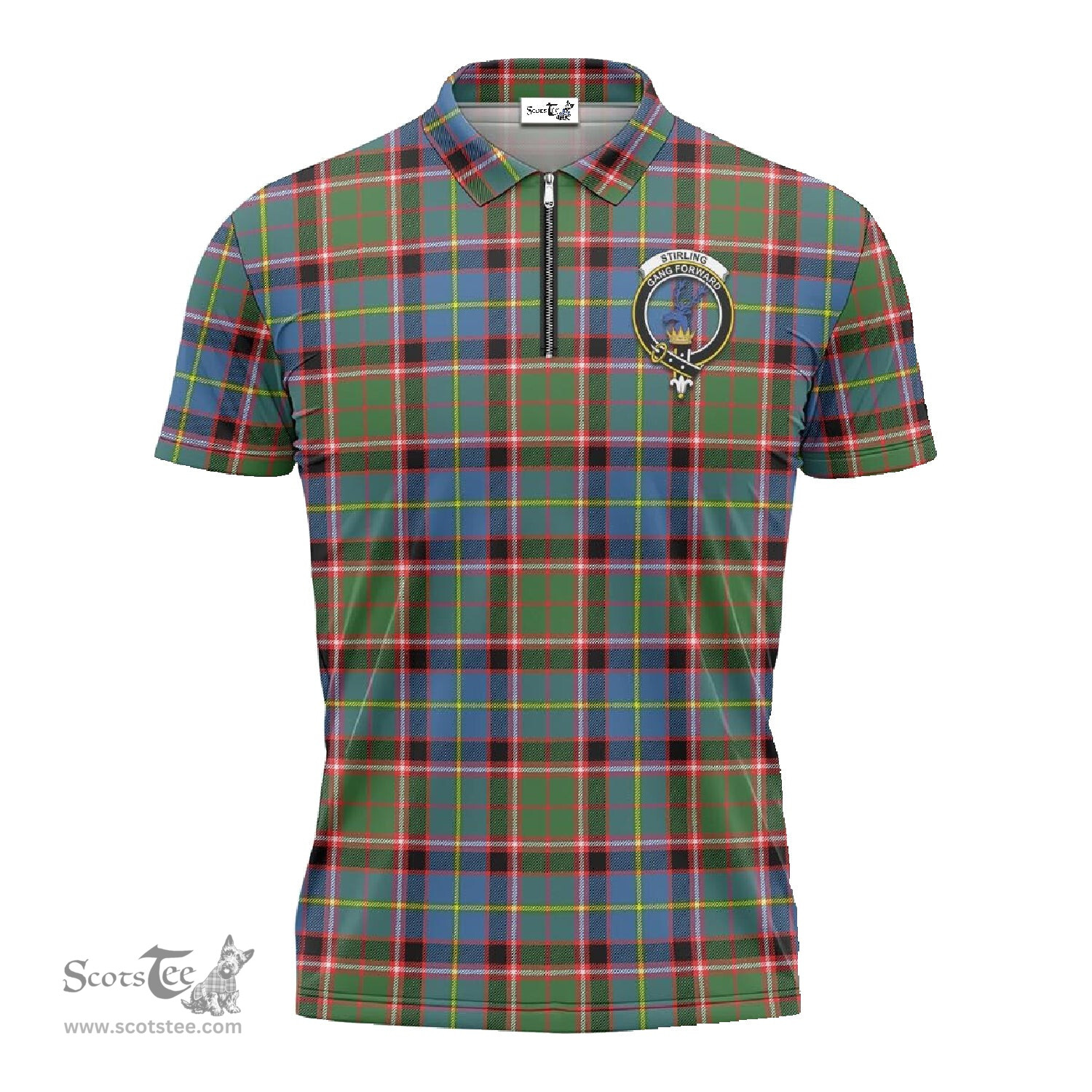 ScotsTee Shop Scottish Stirling Bannockburn Clan Crest Tartan Zipper Polo Shirt