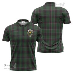 ScotsTee Shop Scottish Sinclair Hunting Clan Crest Tartan Zipper Polo Shirt