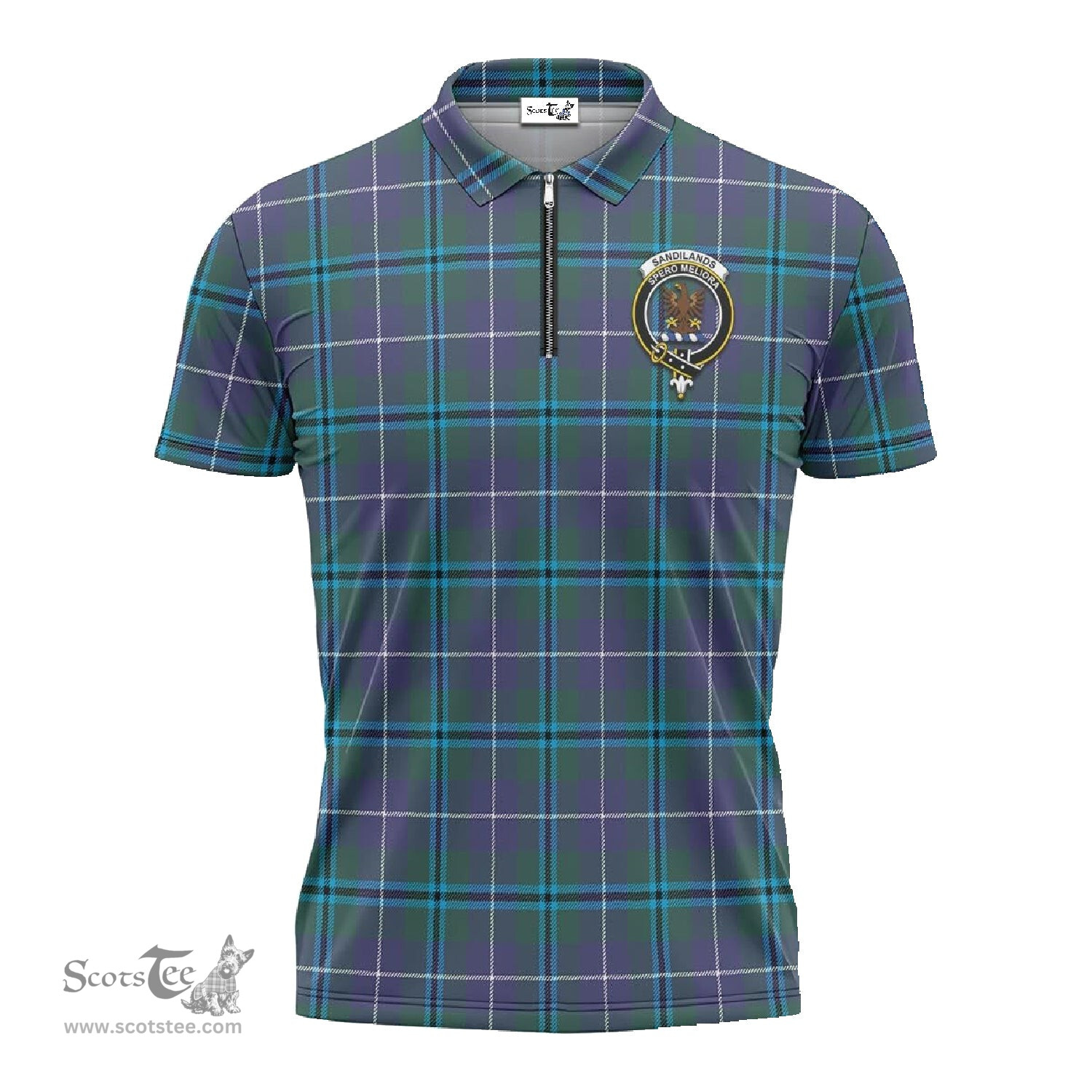 ScotsTee Shop Scottish Sandilands Clan Crest Tartan Zipper Polo Shirt