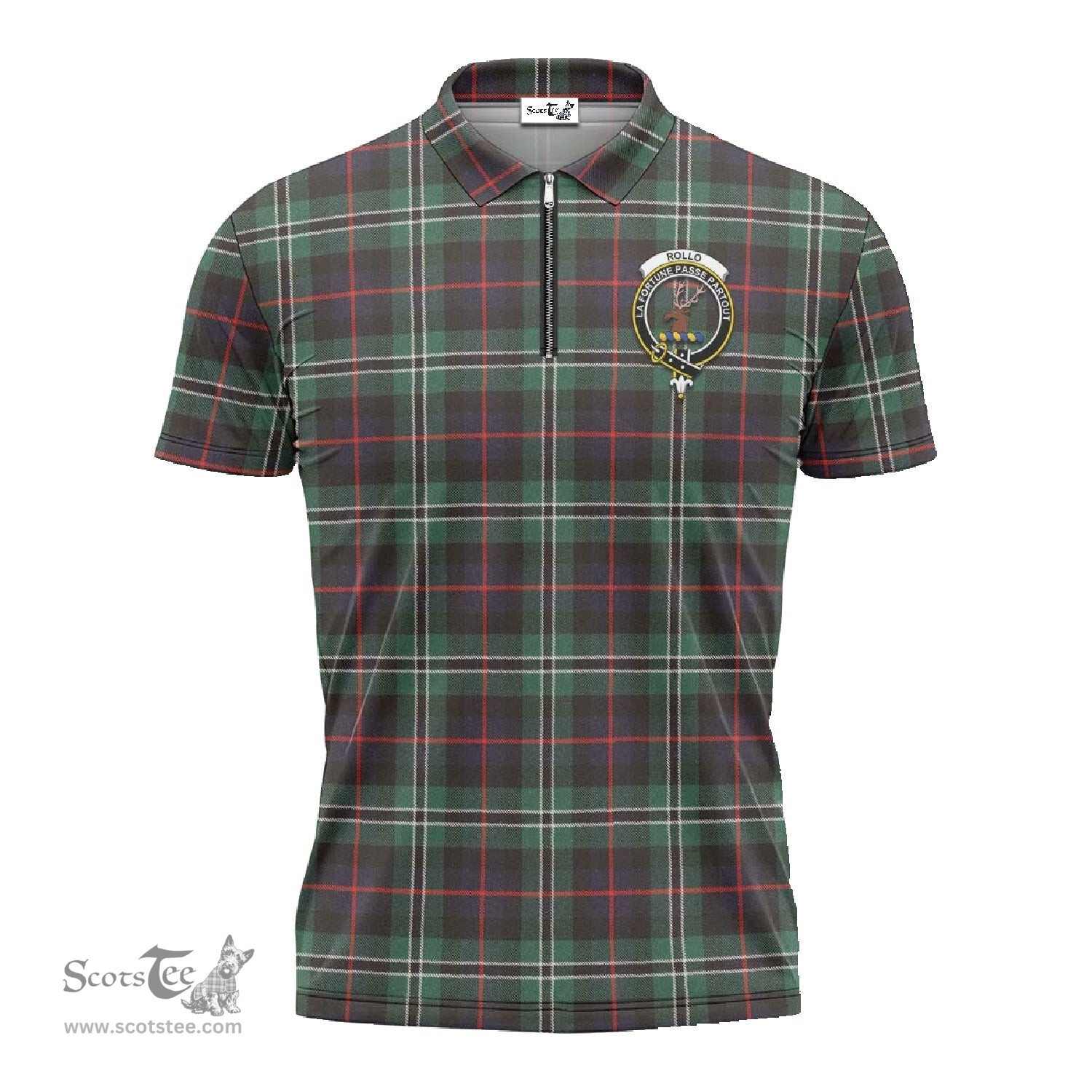 ScotsTee Shop Scottish Rollo Hunting Clan Crest Tartan Zipper Polo Shirt