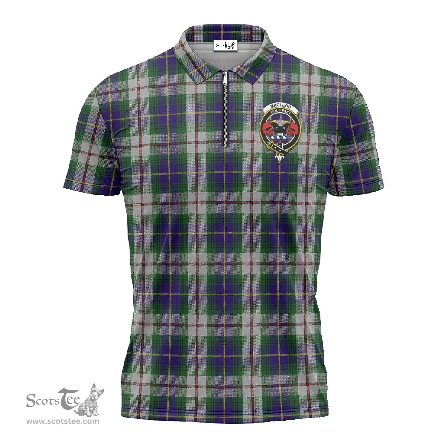ScotsTee Shop Scottish MacLeod Of Californian Clan Crest Tartan Zipper Polo Shirt