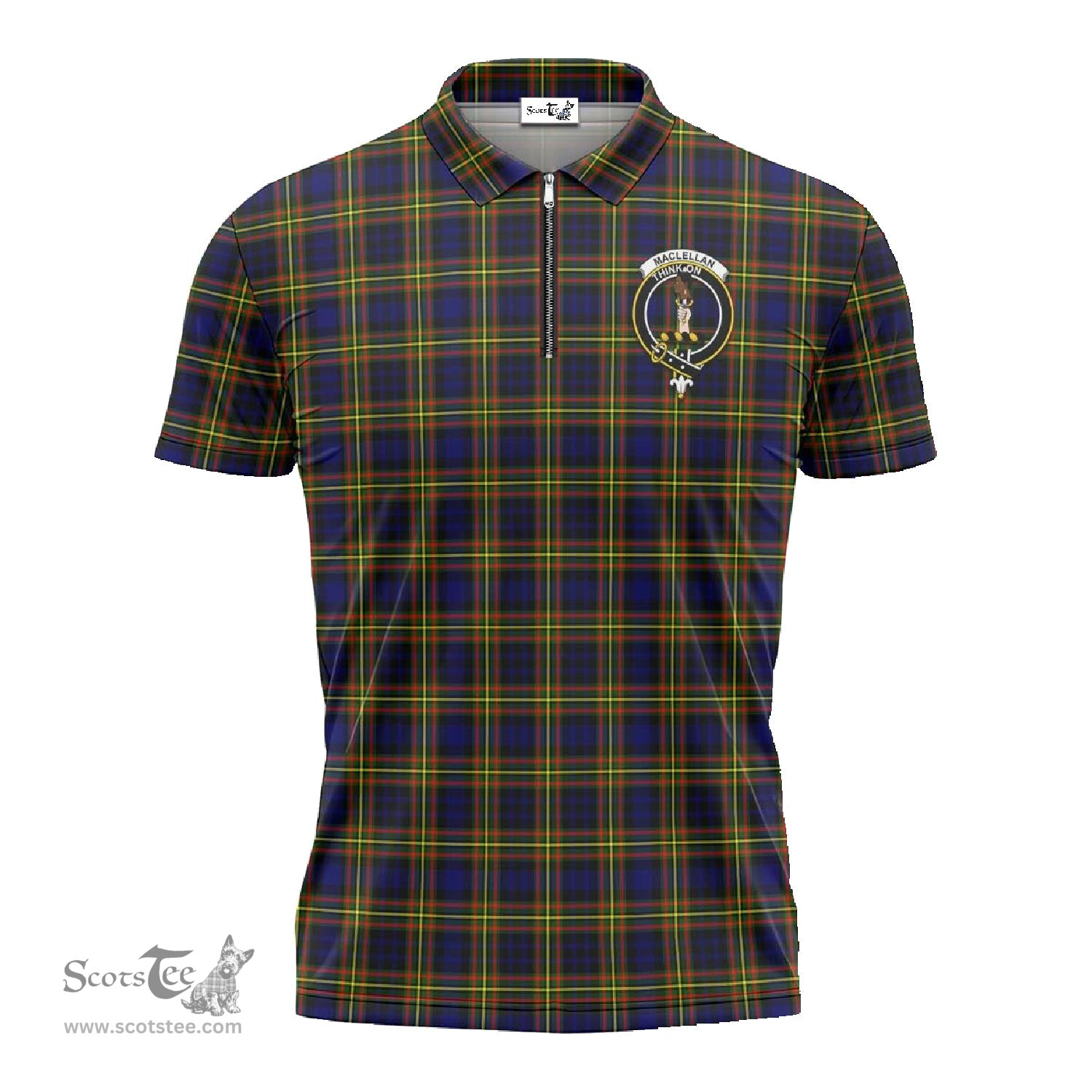 ScotsTee Shop Scottish MacLellan Modern Clan Crest Tartan Zipper Polo Shirt