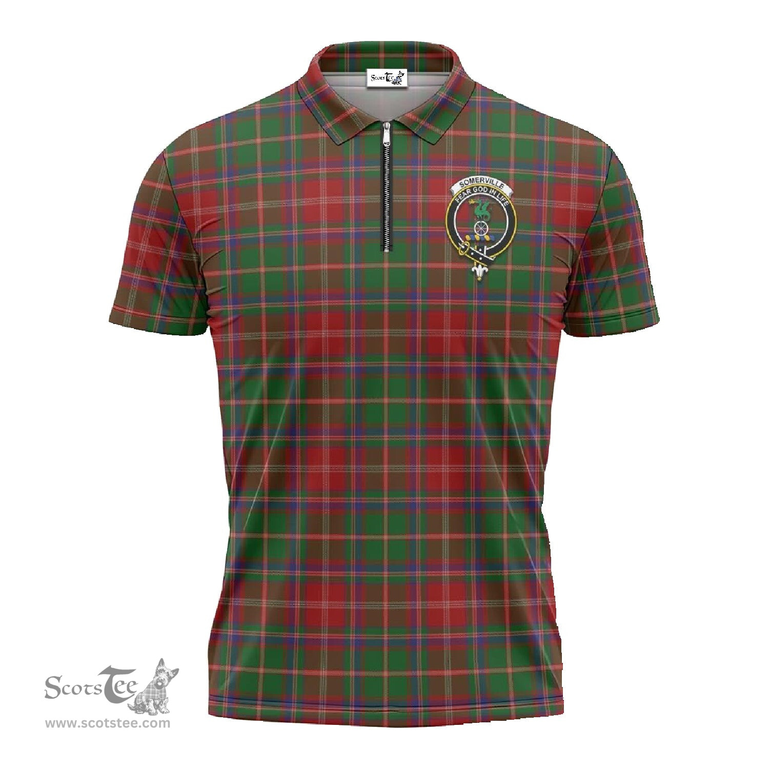ScotsTee Shop Scottish Somerville Clan Crest Tartan Zipper Polo Shirt