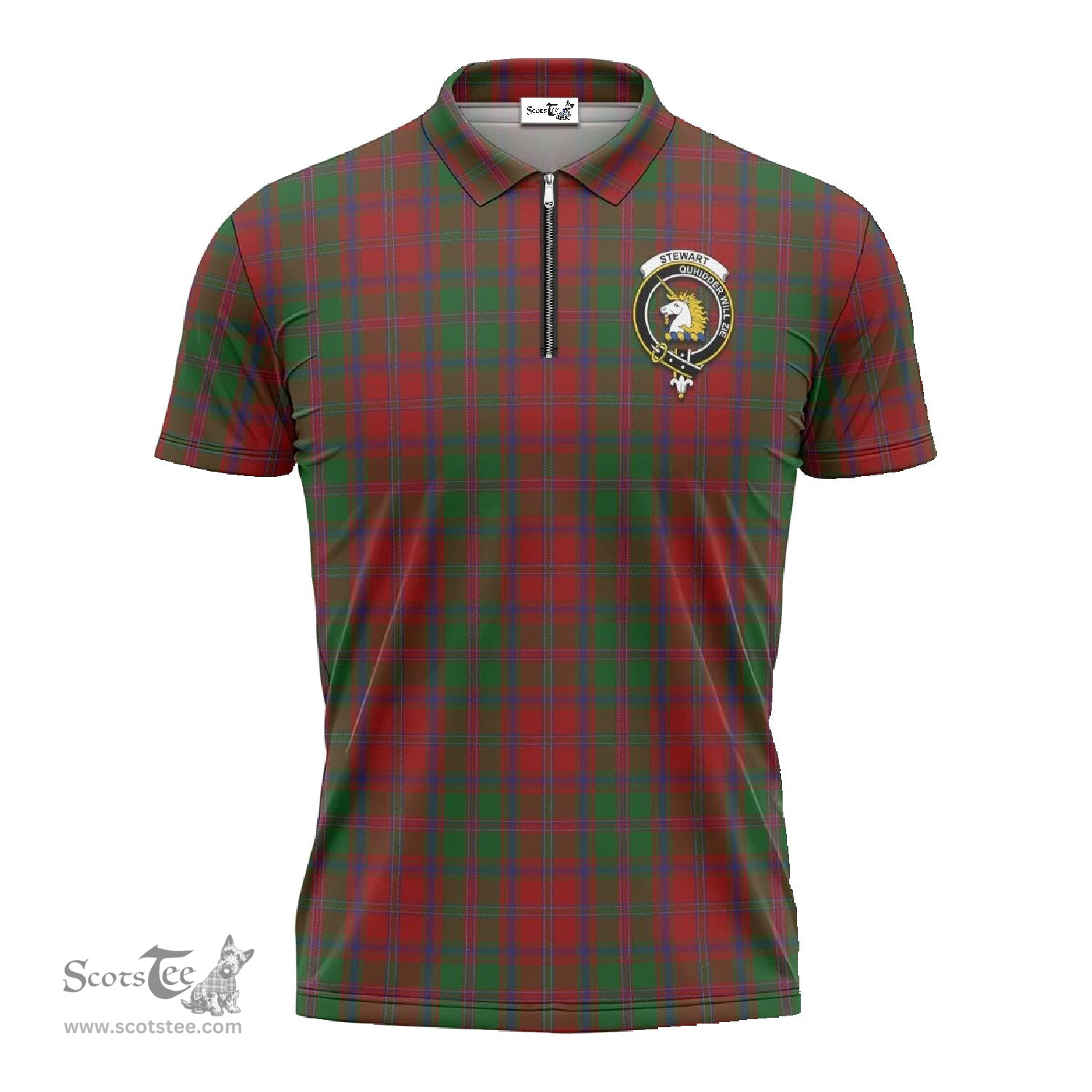 ScotsTee Shop Scottish Stewart of Appin Clan Crest Tartan Zipper Polo Shirt