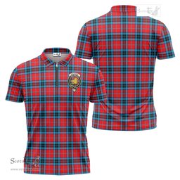 ScotsTee Shop Scottish MacTavish Modern Clan Crest Tartan Zipper Polo Shirt