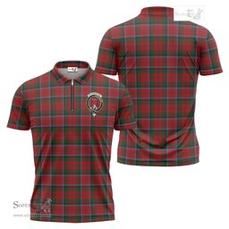 ScotsTee Shop Scottish MacNaughton Clan Crest Tartan Zipper Polo Shirt