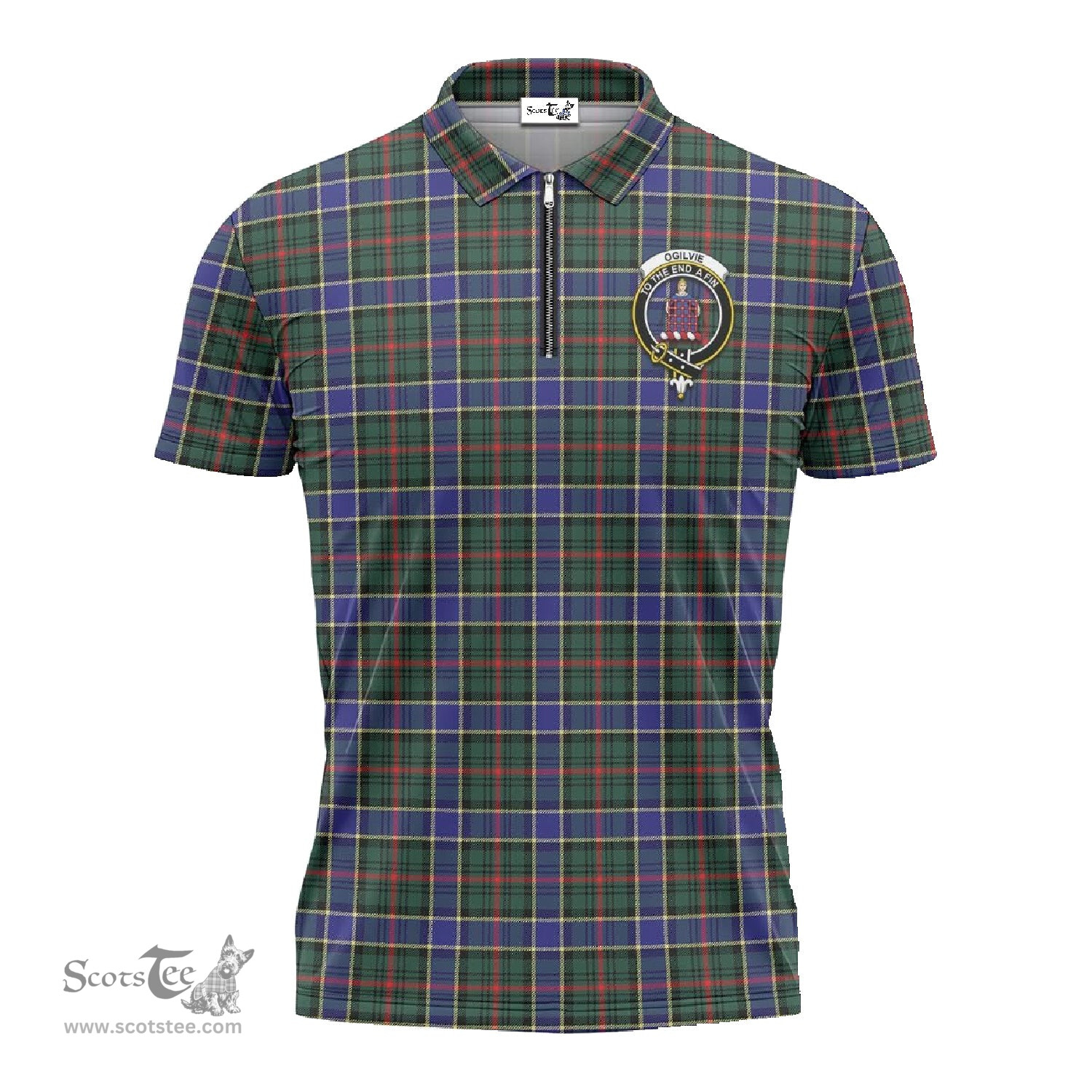 ScotsTee Shop Scottish Ogilvie (Ogilvy) Hunting Modern Clan Crest Tartan Zipper Polo Shirt