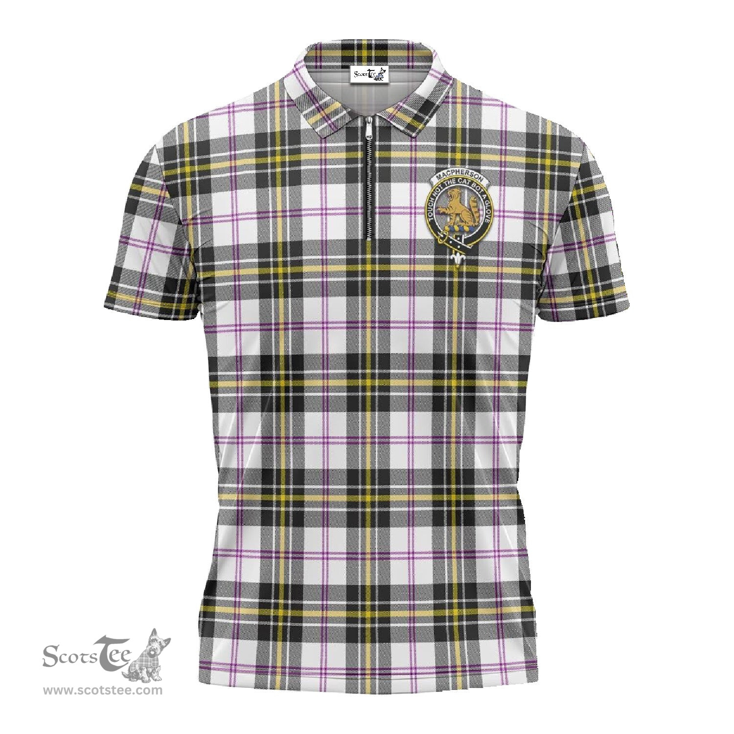 ScotsTee Shop Scottish MacPherson Dress Modern Clan Crest Tartan Zipper Polo Shirt