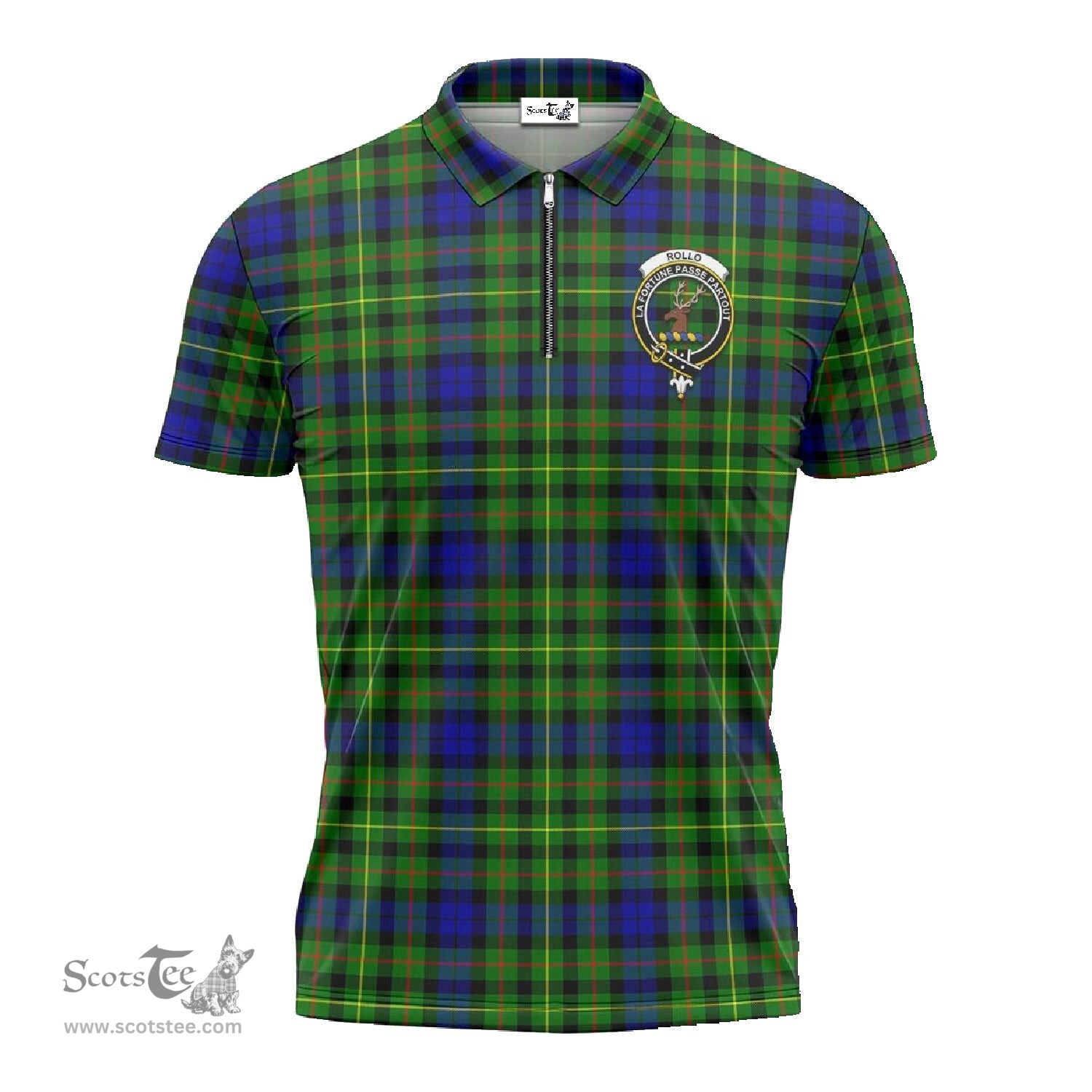 ScotsTee Shop Scottish Rollo Modern Clan Crest Tartan Zipper Polo Shirt