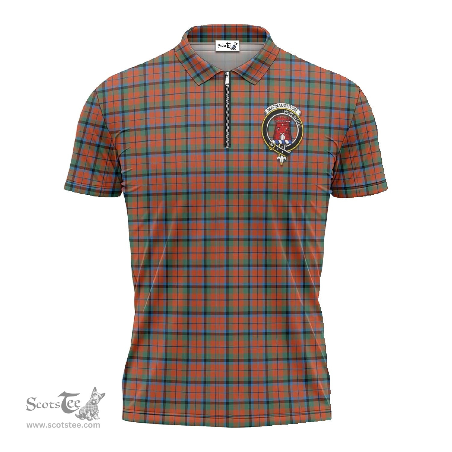 ScotsTee Shop Scottish MacNaughton Ancient Clan Crest Tartan Zipper Polo Shirt