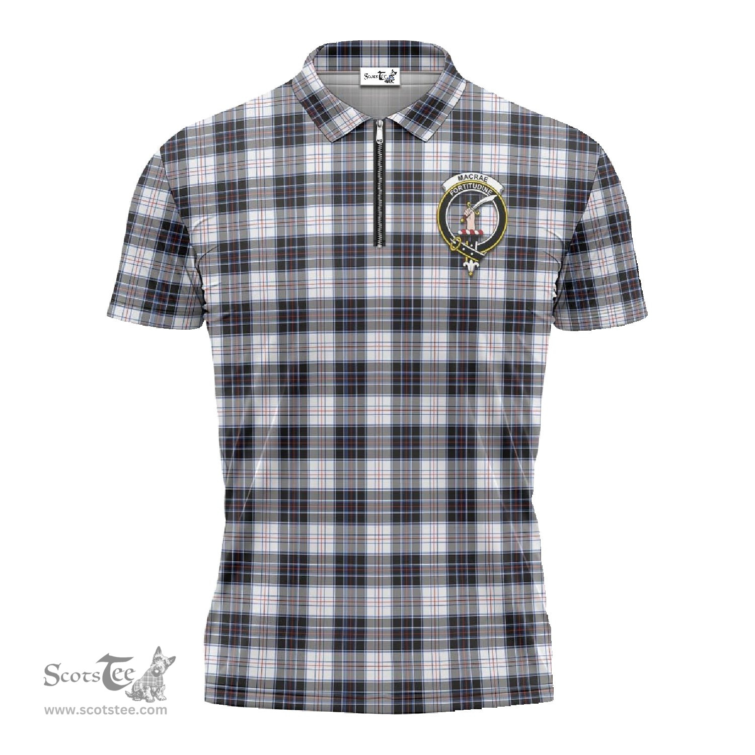 ScotsTee Shop Scottish MacRae Dress Modern Clan Crest Tartan Zipper Polo Shirt
