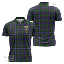 ScotsTee Shop Scottish Russell Modern Clan Crest Tartan Zipper Polo Shirt