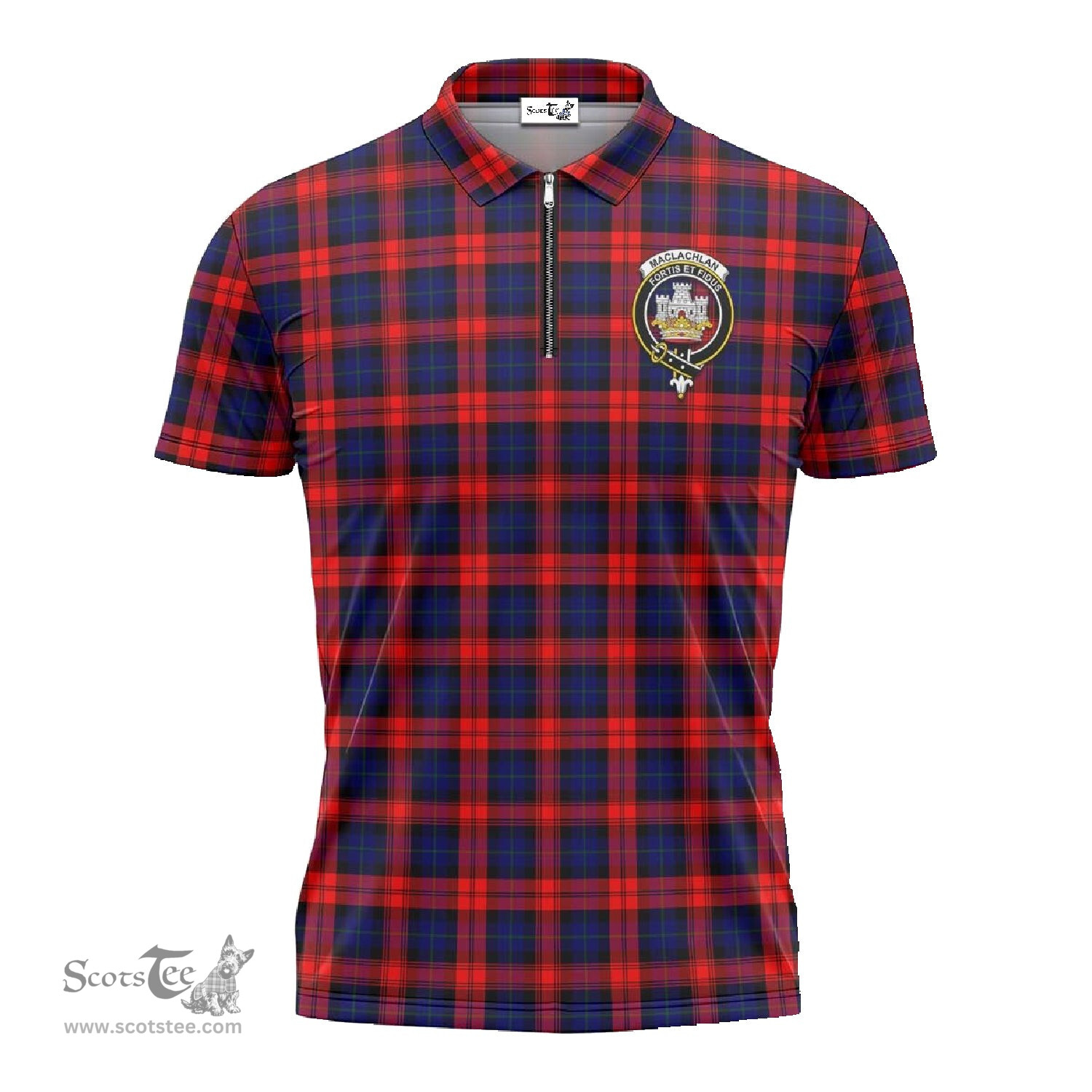 ScotsTee Shop Scottish MacLachlan Modern Clan Crest Tartan Zipper Polo Shirt