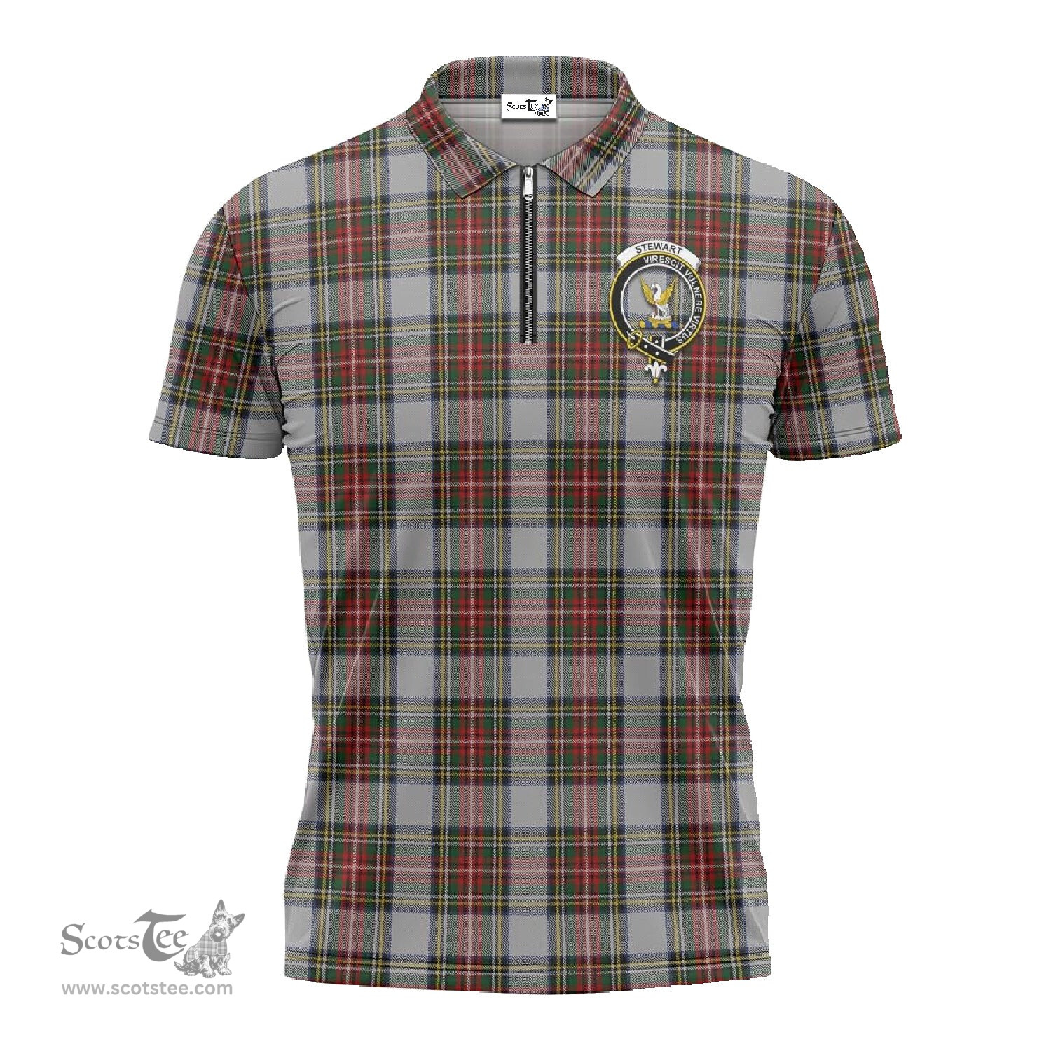 ScotsTee Shop Scottish Stewart Dress Clan Crest Tartan Zipper Polo Shirt