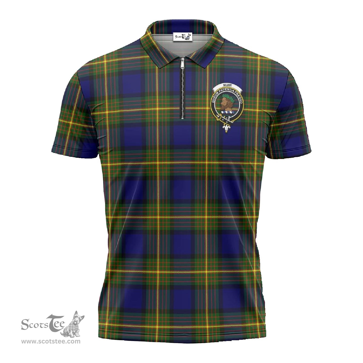 ScotsTee Shop Scottish Muir Clan Crest Tartan Zipper Polo Shirt