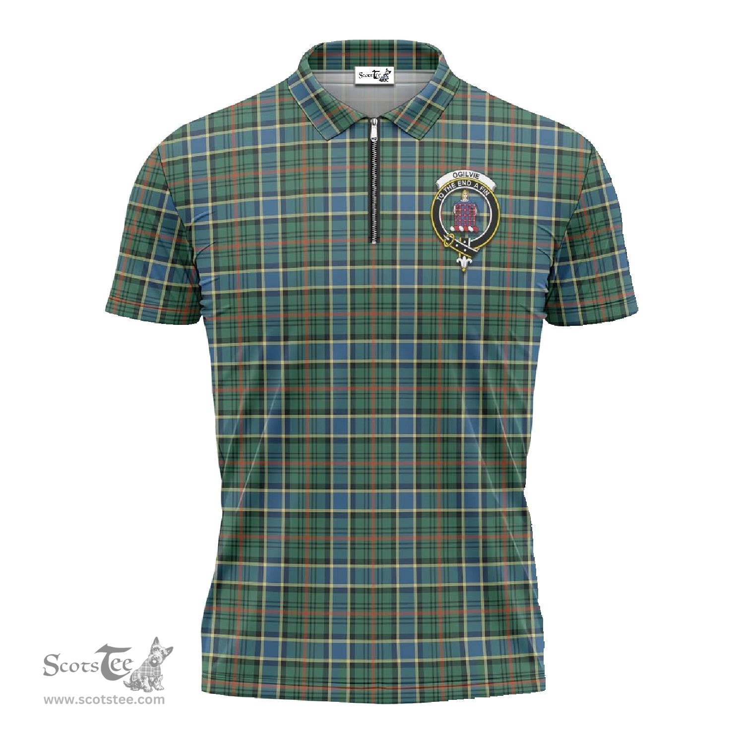 ScotsTee Shop Scottish Ogilvie (Ogilvy) Hunting Ancient Clan Crest Tartan Zipper Polo Shirt