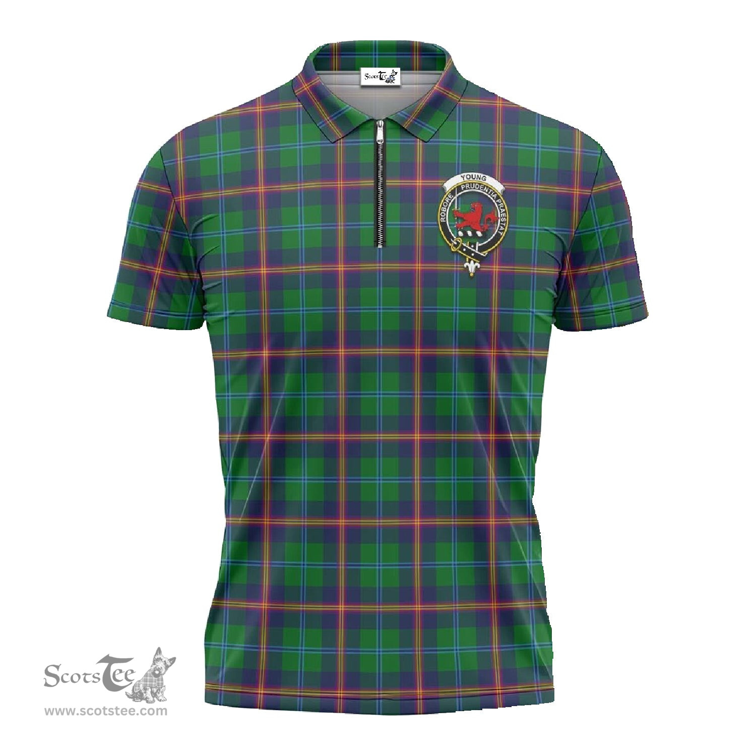 ScotsTee Shop Scottish Young Modern Clan Crest Tartan Zipper Polo Shirt