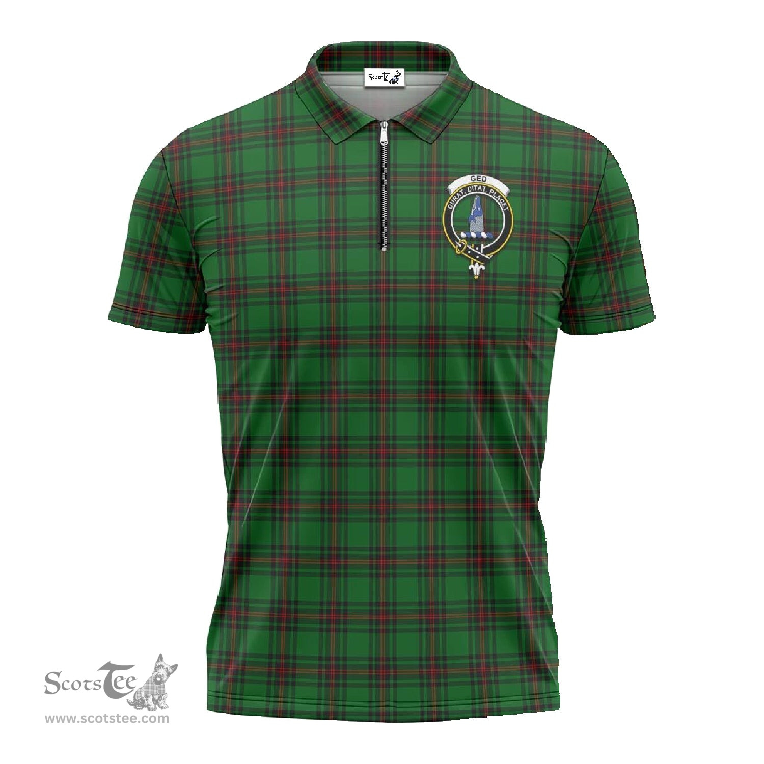 ScotsTee Shop Scottish Ged Clan Crest Tartan Zipper Polo Shirt