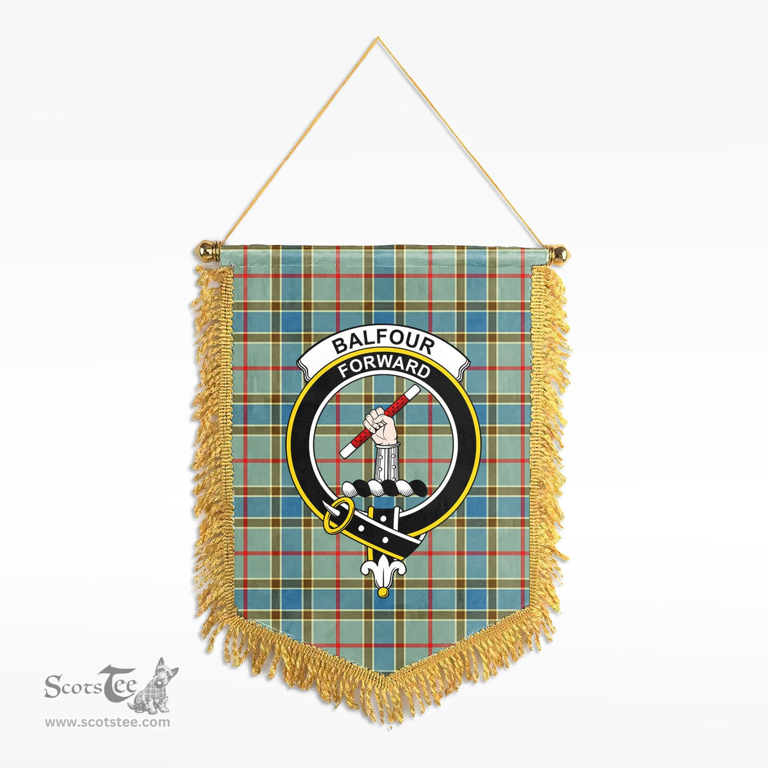 ScotsTee Shop Scottish Balfour Blue Clan Crest Tartan Gonfalon Scottish Wall Hanging Banner