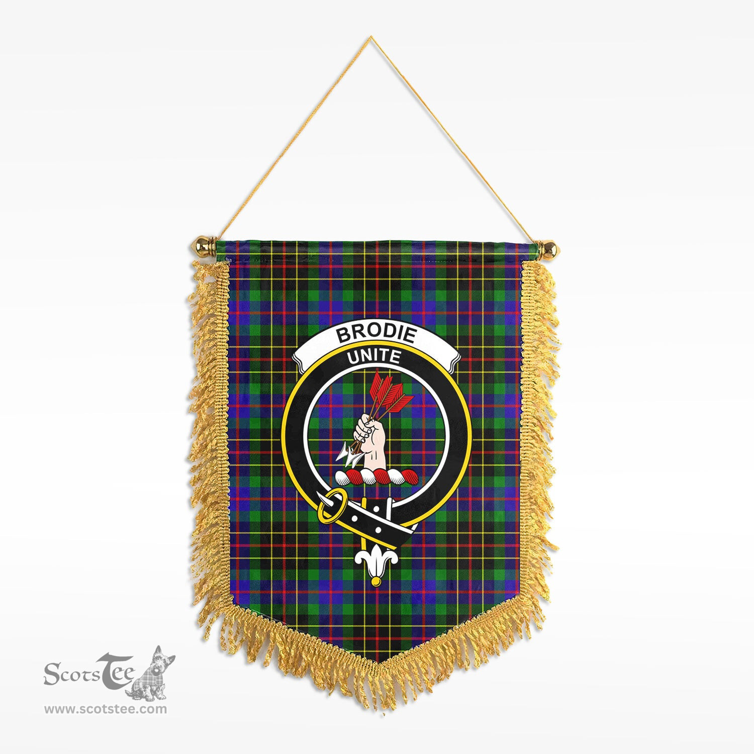 ScotsTee Shop Scottish Brodie Hunting Modern Clan Crest Tartan Gonfalon Scottish Wall Hanging Banner