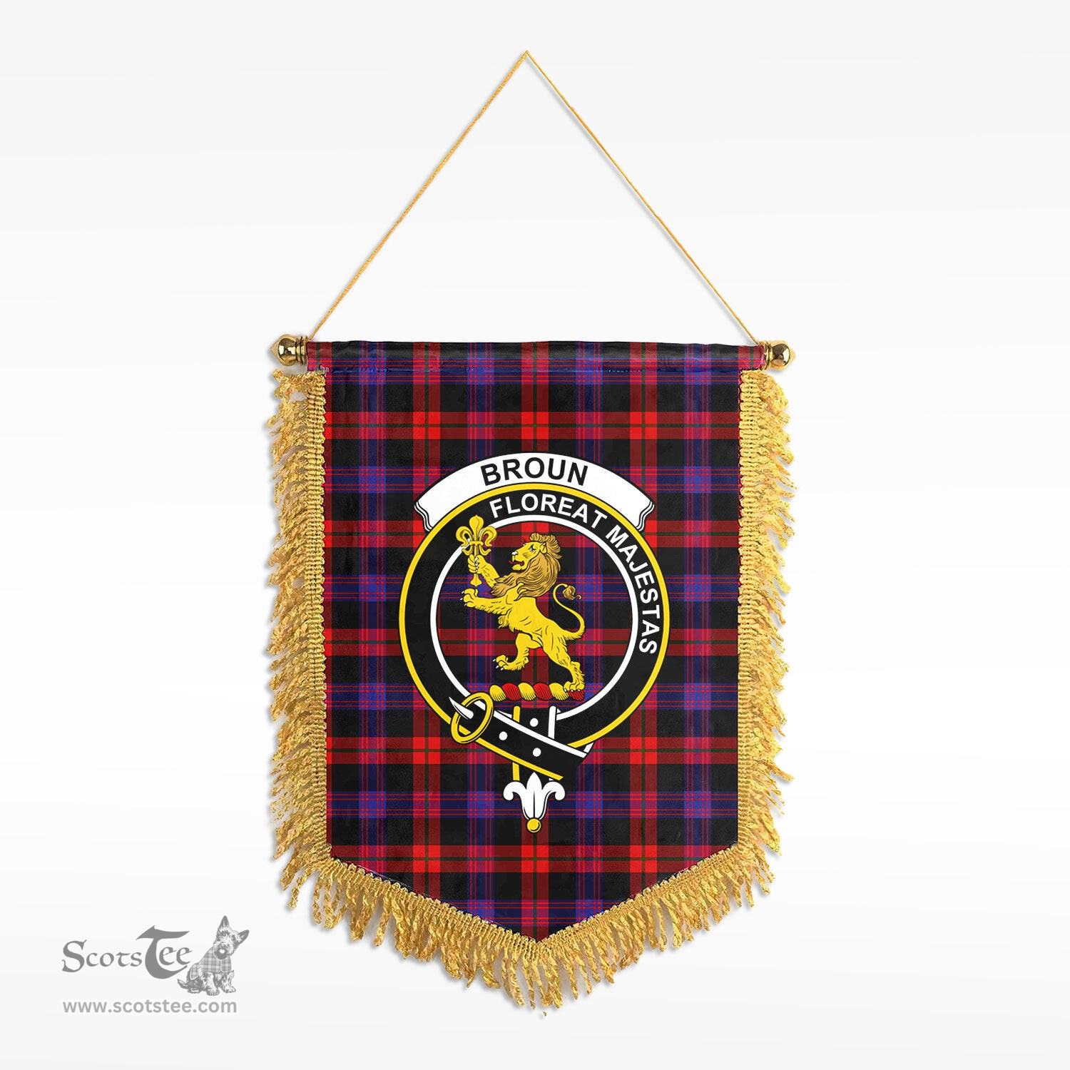 ScotsTee Shop Scottish Broun Modern Clan Crest Tartan Gonfalon Scottish Wall Hanging Banner