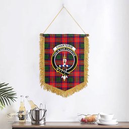 ScotsTee Shop Scottish Charteris (Earl of Wemyss) Clan Crest Tartan Gonfalon Scottish Wall Hanging Banner