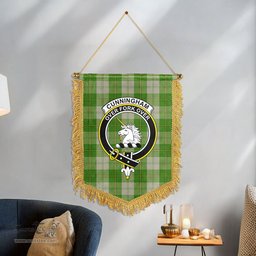 ScotsTee Shop Scottish Cunningham Dress Green Dancers Clan Crest Tartan Gonfalon Scottish Wall Hanging Banner