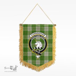 ScotsTee Shop Scottish Cunningham Dress Green Dancers Clan Crest Tartan Gonfalon Scottish Wall Hanging Banner
