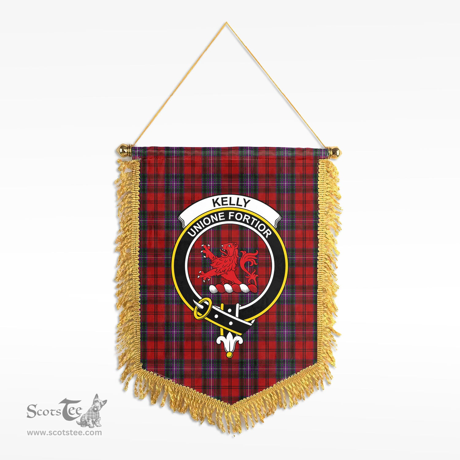 ScotsTee Shop Scottish Kelly of Sleat Red Clan Crest Tartan Gonfalon Scottish Wall Hanging Banner
