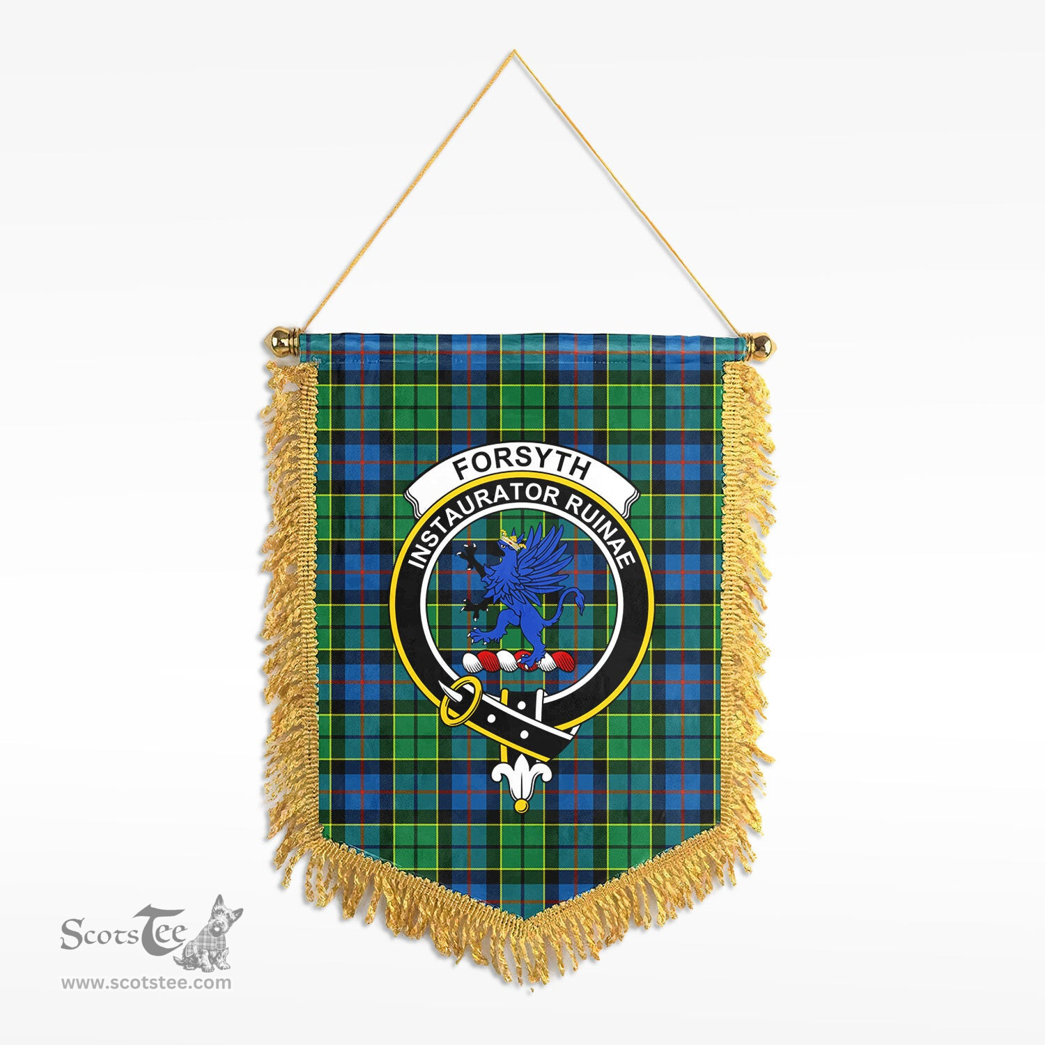 ScotsTee Shop Scottish Forsyth Ancient Clan Crest Tartan Gonfalon Scottish Wall Hanging Banner