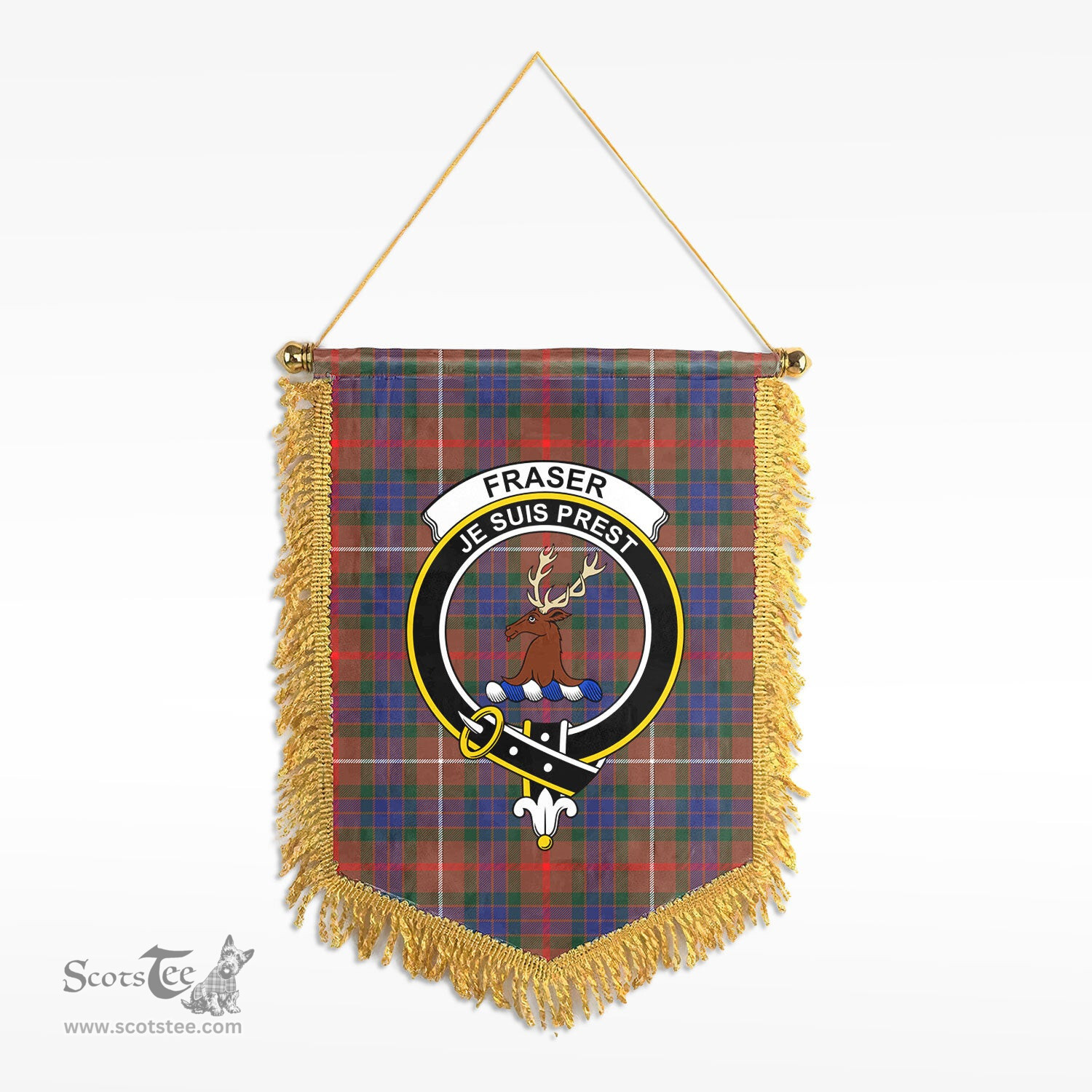 ScotsTee Shop Scottish Fraser (of Lovat) Hunting Modern Clan Crest Tartan Gonfalon Scottish Wall Hanging Banner