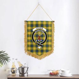 ScotsTee Shop Scottish Fraser (of Lovat) Yellow Clan Crest Tartan Gonfalon Scottish Wall Hanging Banner