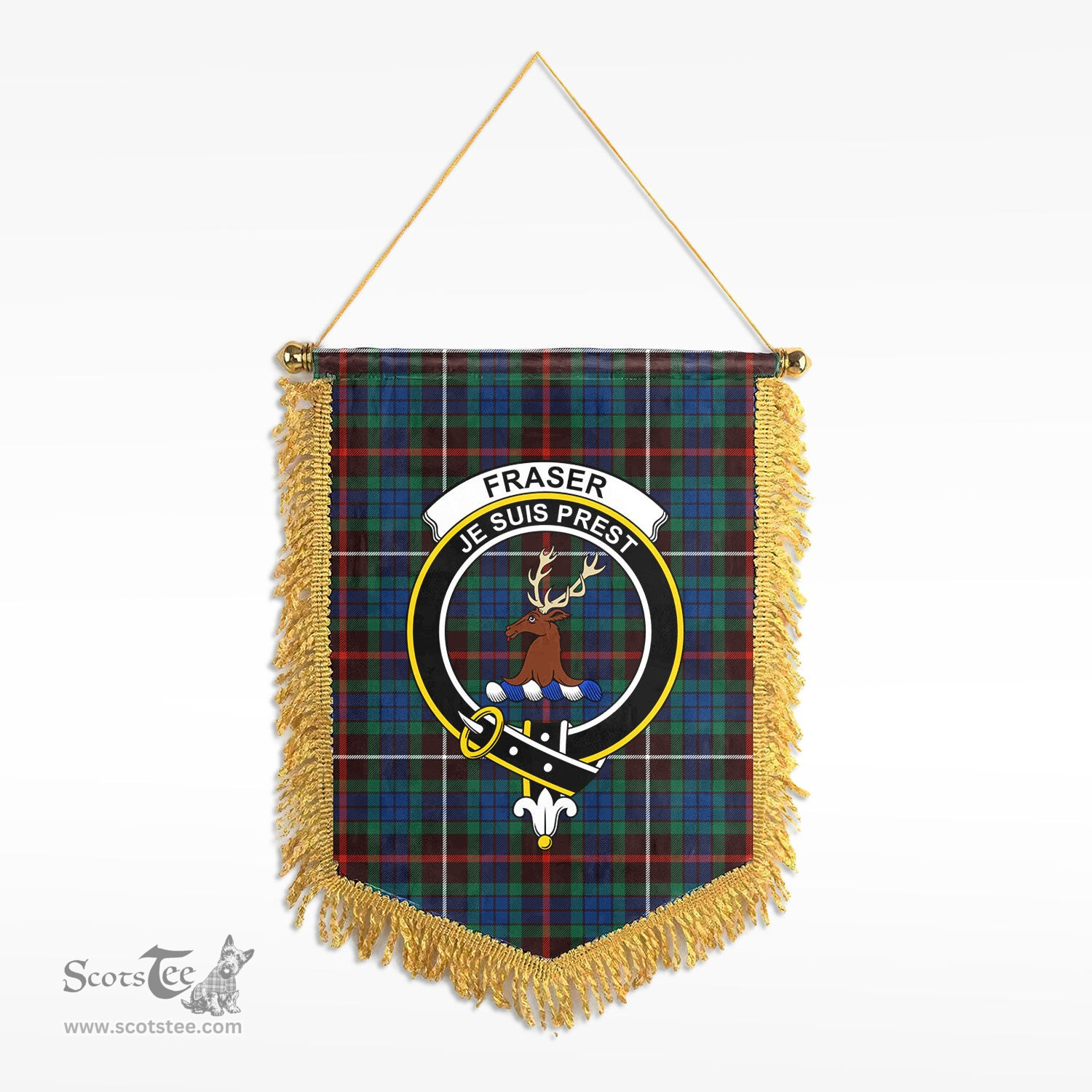 ScotsTee Shop Scottish Fraser (of Lovat) Hunting Ancient Clan Crest Tartan Gonfalon Scottish Wall Hanging Banner