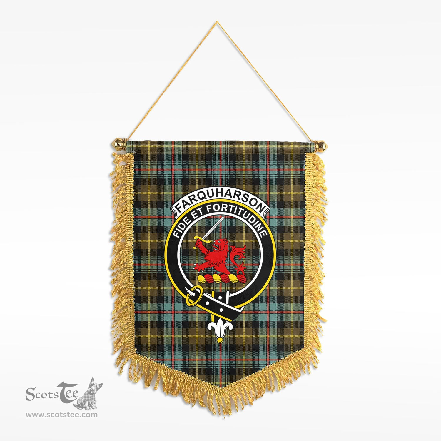 ScotsTee Shop Scottish Farquharson Weathered Clan Crest Tartan Gonfalon Scottish Wall Hanging Banner