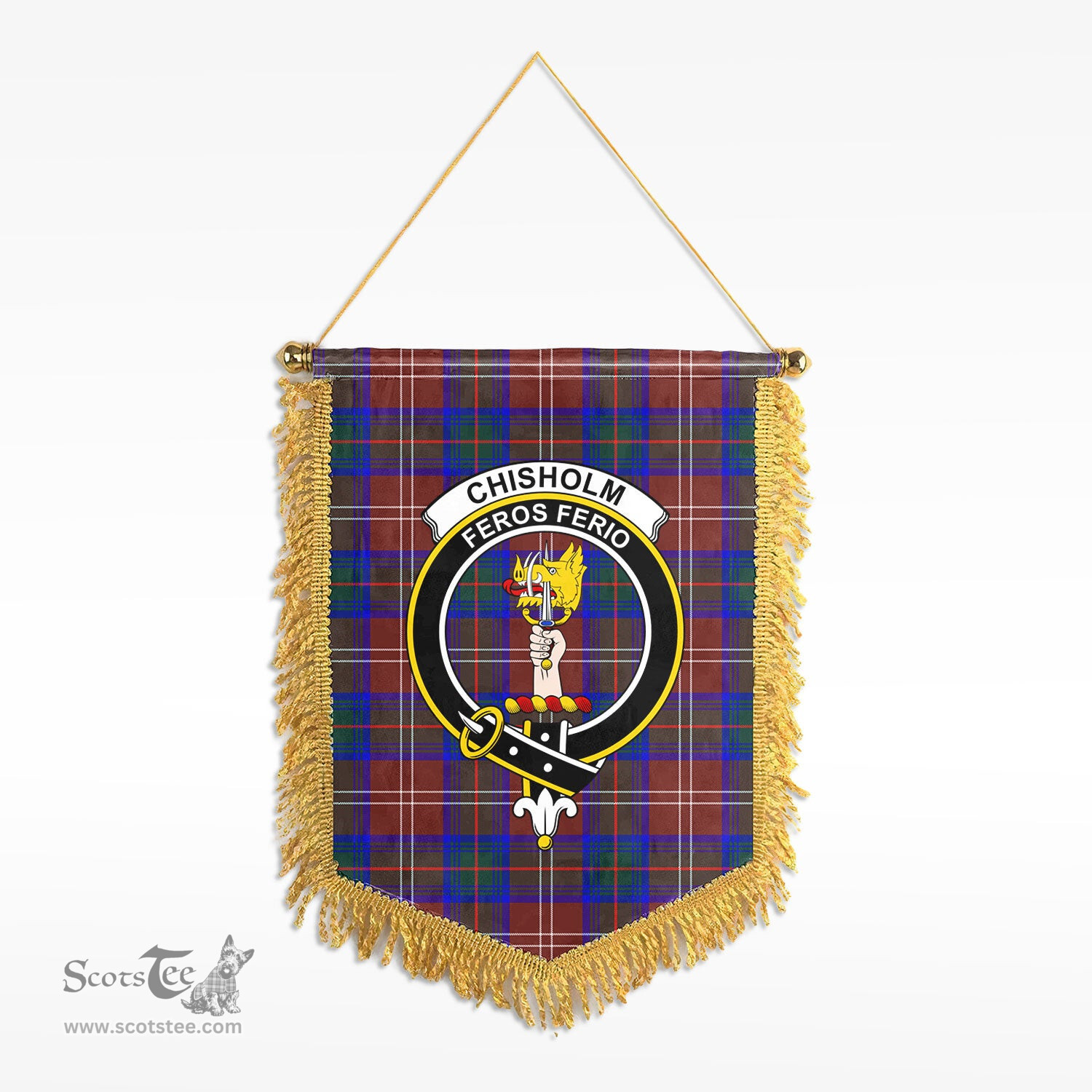 ScotsTee Shop Scottish Chisholm Hunting Modern Clan Crest Tartan Gonfalon Scottish Wall Hanging Banner
