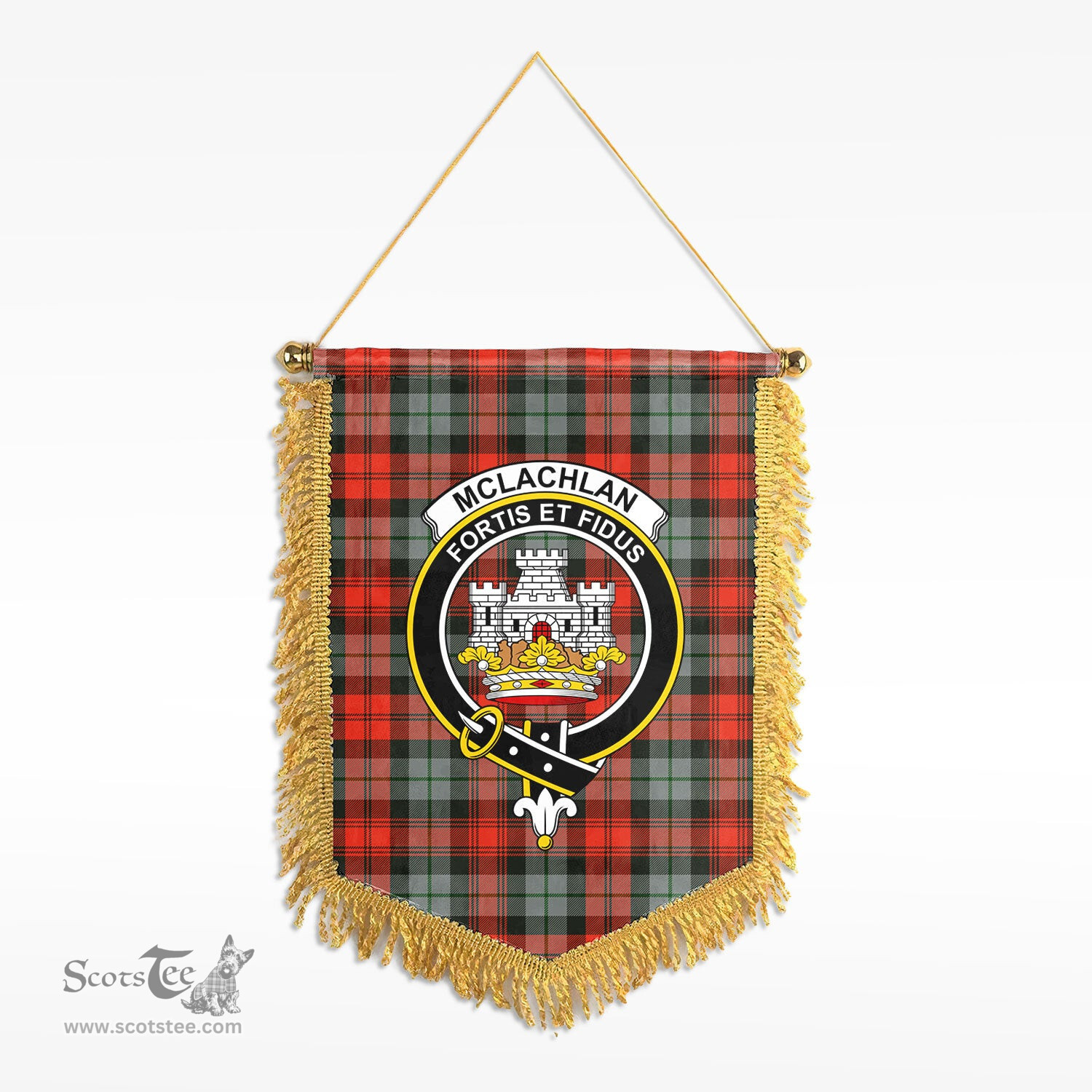 ScotsTee Shop Scottish McLachlan Weathered Clan Crest Tartan Gonfalon Scottish Wall Hanging Banner