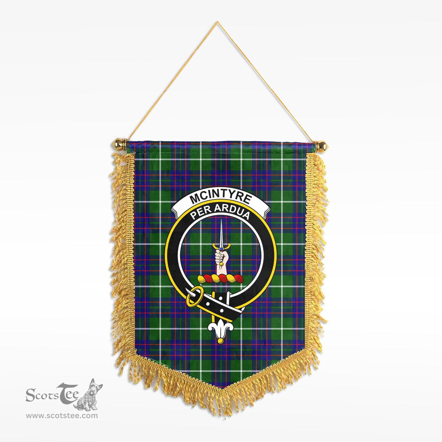 ScotsTee Shop Scottish McIntyre Hunting Modern Clan Crest Tartan Gonfalon Scottish Wall Hanging Banner
