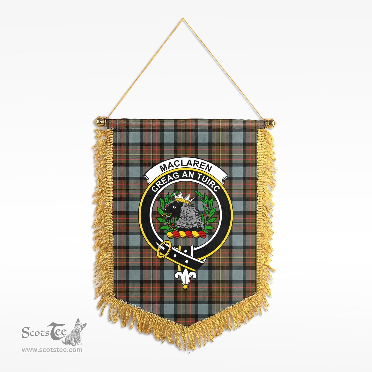 ScotsTee Shop Scottish MacLaren Weathered Clan Crest Tartan Gonfalon Scottish Wall Hanging Banner