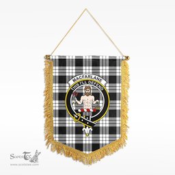 ScotsTee Shop Scottish MacFarlane Black - White Clan Crest Tartan Gonfalon Scottish Wall Hanging Banner