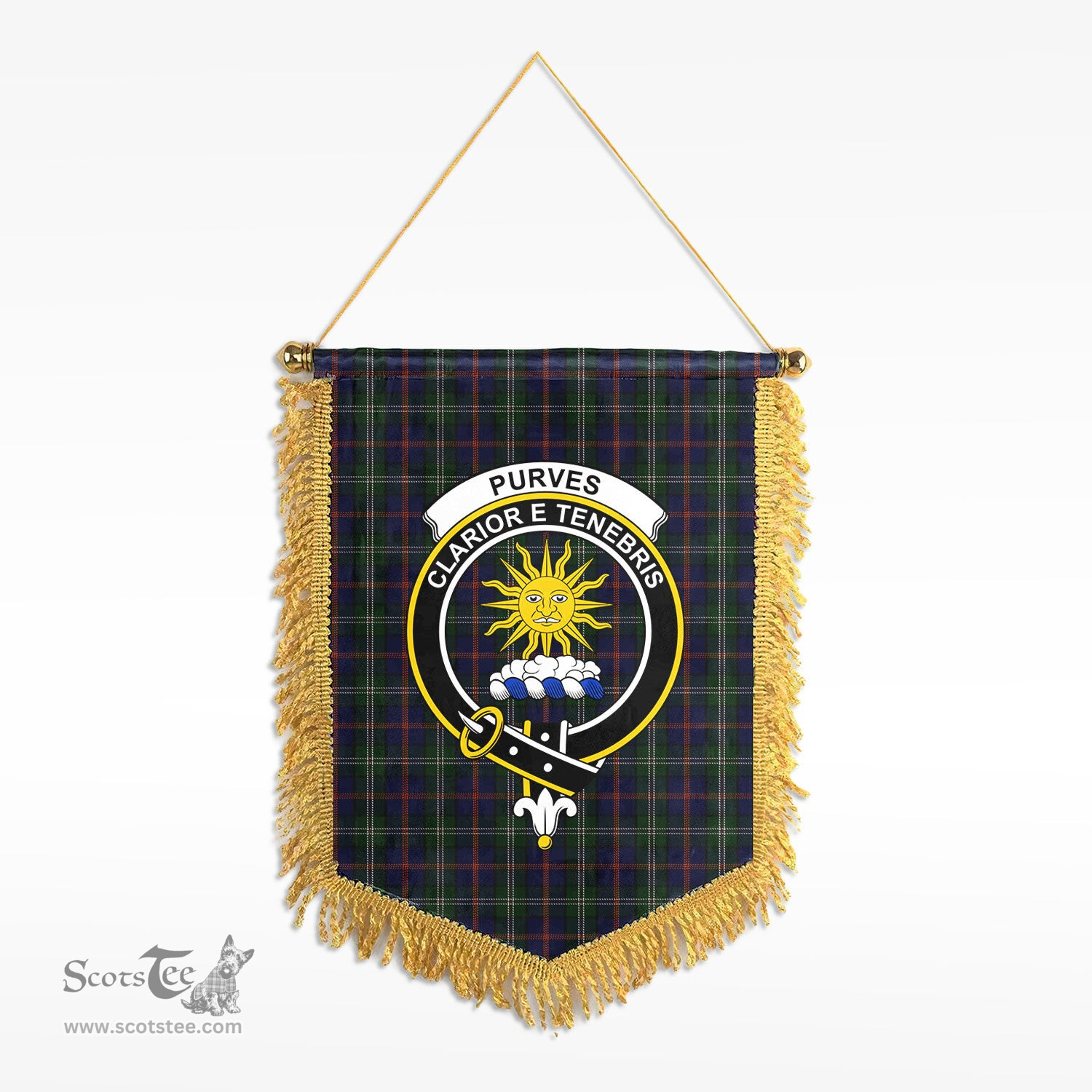 ScotsTee Shop Scottish Purves Clan Crest Tartan Gonfalon Scottish Wall Hanging Banner