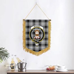ScotsTee Shop Scottish Menzies Black - White Modern Clan Crest Tartan Gonfalon Scottish Wall Hanging Banner
