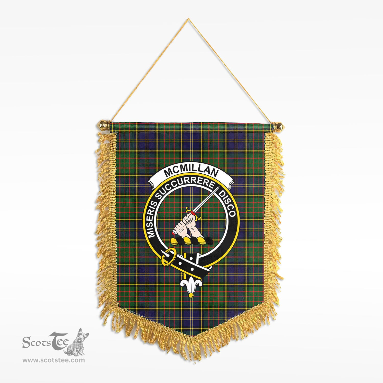 ScotsTee Shop Scottish McMillan Hunting Modern Clan Crest Tartan Gonfalon Scottish Wall Hanging Banner