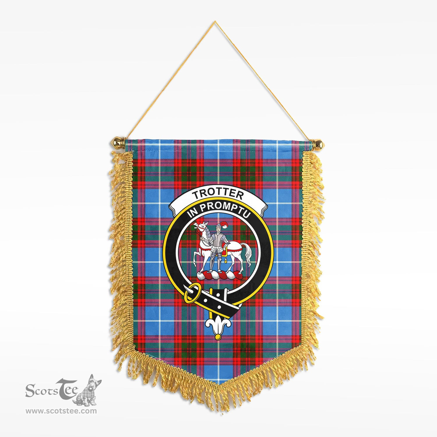 ScotsTee Shop Scottish Trotter Clan Crest Tartan Gonfalon Scottish Wall Hanging Banner