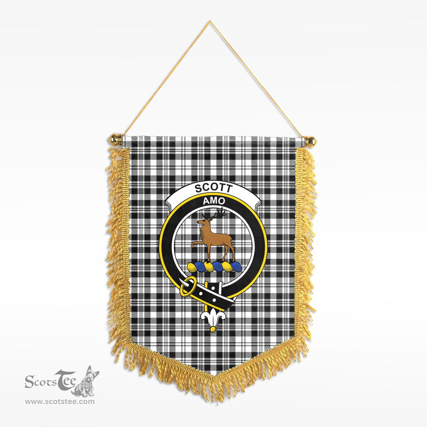 ScotsTee Shop Scottish Scott Black & White Modern Clan Crest Tartan Gonfalon Scottish Wall Hanging Banner