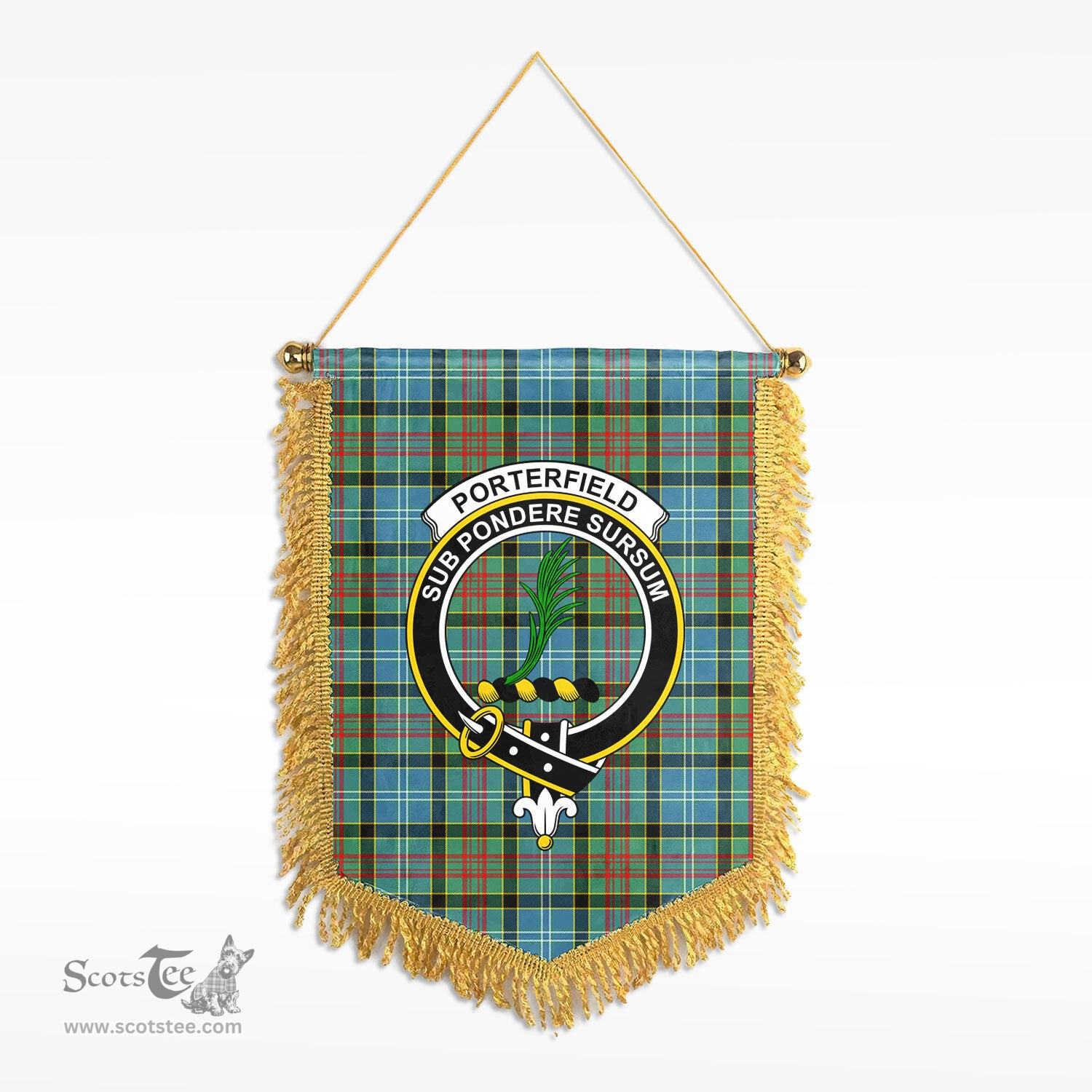 ScotsTee Shop Scottish Porterfield Clan Crest Tartan Gonfalon Scottish Wall Hanging Banner