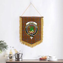 ScotsTee Shop Scottish Seton Hunting Modern Clan Crest Tartan Gonfalon Scottish Wall Hanging Banner